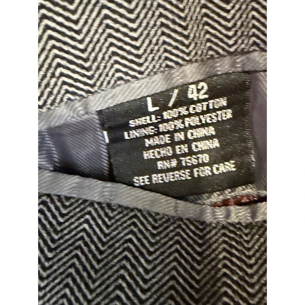 Michael Brandon Mens Herringbone Blazer Grey Black Cotton Sport Coat Size L 42